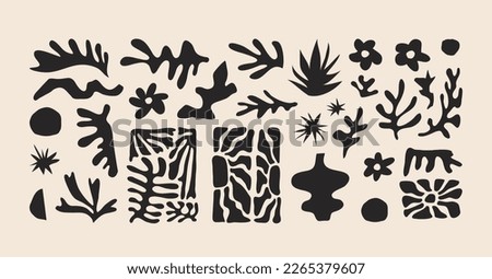 Matisse geometric and organic shapes. Abstract contemporary nature floral doodle for logos, patterns, posters, covers and postcards. Naive art. Botanic vector illustration in black color. Royalty-Free Stock Photo #2265379607
