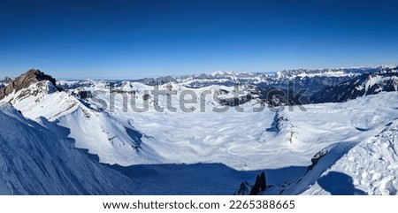 Ski mountaineering in an unbelievably beautiful mountain world. Swiss Alps. Ski touring in winter. Spitzmeilen Glarus. High quality photo