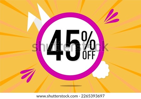 45 percent off. Orange banner with floating pink and white balloon for easter special offer and promotion.