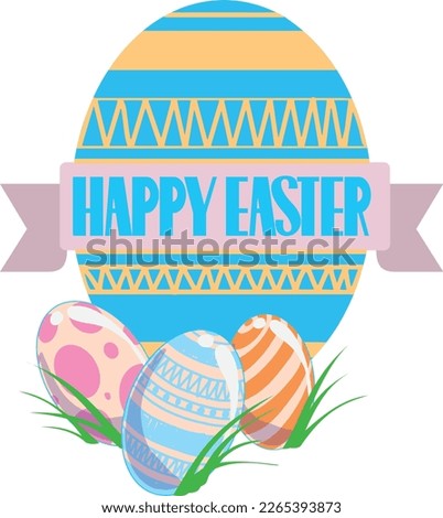 colored illustration of happy easter egg with eggs in the forground