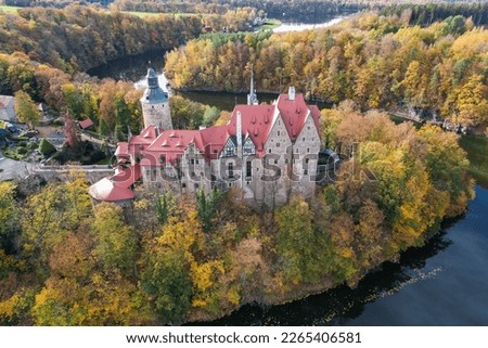 Drone view of castle Czocha  in Sucha Lesna, Poland