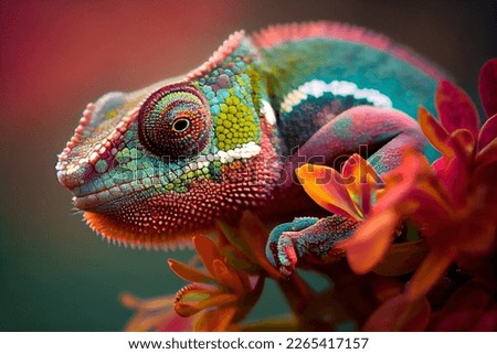 Chameleon on the flower. Beautiful extreme close-up. Royalty-Free Stock Photo #2265417157