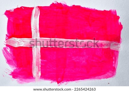Drawn with watercolor lines, the flag of Denmark.