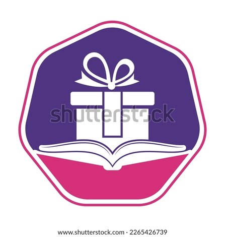 Book gift logo design vector. Present and market symbol or icon. library and surprise logotype design template.