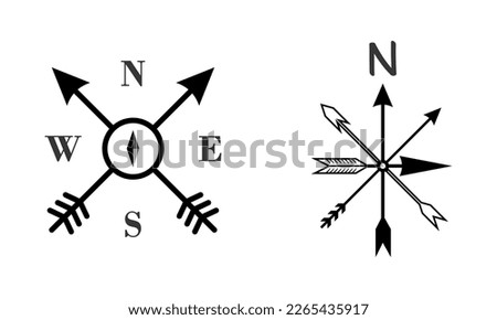Navigational compass with cardinal directions of North, East, South, West. Geographical position, cartography and navigation. Vector illustration.