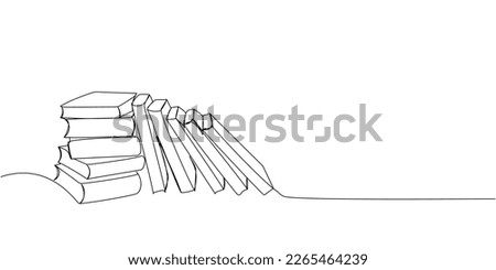 Books are on the shelf and in a stack one line art. Continuous line drawing of book, library, education, school, study, literature, paper, textbook, knowledge, read, learn, page, reading. Royalty-Free Stock Photo #2265464239