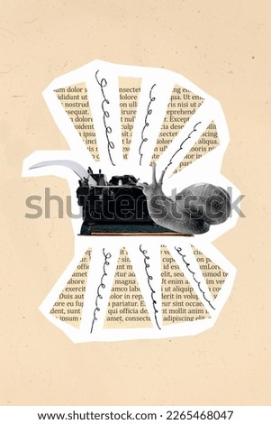Creative magazine template image collage of snail slime typing typewriter culinary biology blog animals environment