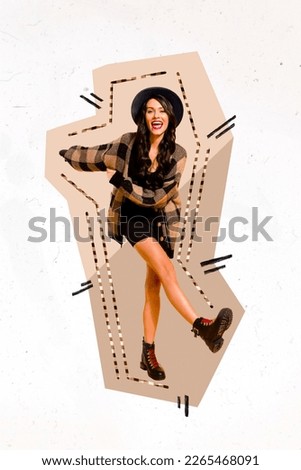 Creative magazine artwork collage of active energetic glamorous lady dancing floor youngster night club