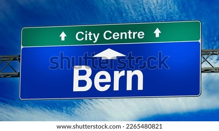 Road sign indicating direction to the city of Bern.