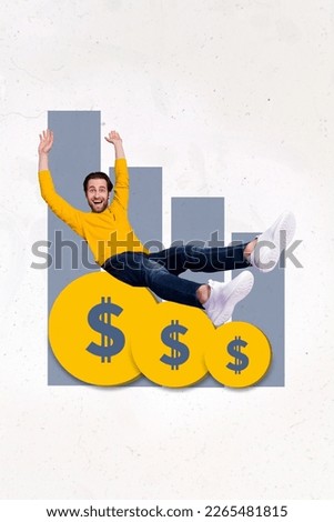 Photo cartoon comics sketch collage picture of excited funny guy winning money isolated drawing background
