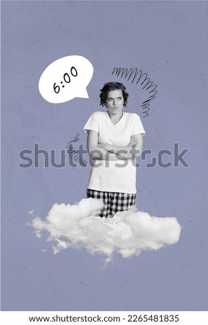 Collage 3d image of pinup pop retro sketch of stressed depressed lady dislike early waking up isolated painting background