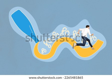 Exclusive magazine picture sketch collage image of hurrying guy running beverage road isolated painting background