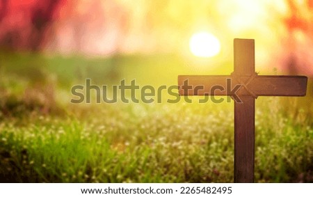 Holy wooden cross on nature background