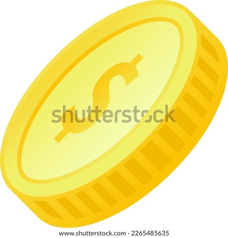 Gradient icon of 3d coin clip art with shiny golden color for design graphic. Realistic vector illustration for business, finance, wealth, market, shop, payment or economy graphic resource