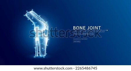 Website template. Human bone joint anatomy translucent low poly triangles. Futuristic glowing organ hologram on dark blue background. Medical innovation diagnosis treatment concept. Banner vector. Royalty-Free Stock Photo #2265486745
