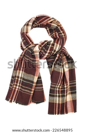 Woolen scarf isolated on white background. Brown female accessory. Royalty-Free Stock Photo #226548895