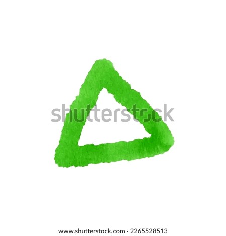 Vivid grass green, emerald stroke, triangle shape outline made with watercolor. Abstract indication, highlight, brush test doodle. Simple artistic hatching isolated on white background. Clip art