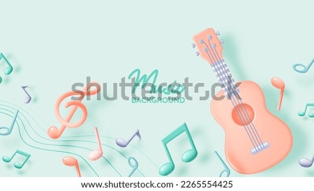 Guitar or Ukulele with Music notes, song, melody or tune 3d realistic vector icon for musical apps and websites background vector illustration Royalty-Free Stock Photo #2265554425