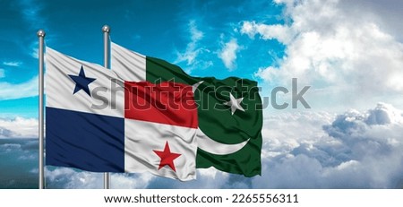 Flags of Pakistan and Panama friendship flag waving on the sky with beautiful Sky background.