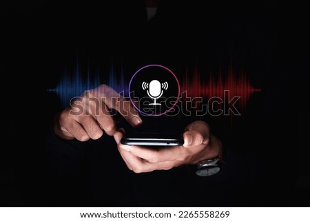 Businessman using smart phone recording the conversation with customers, telemarketing, consulting, call center and assistance, Recording voice message concept.
