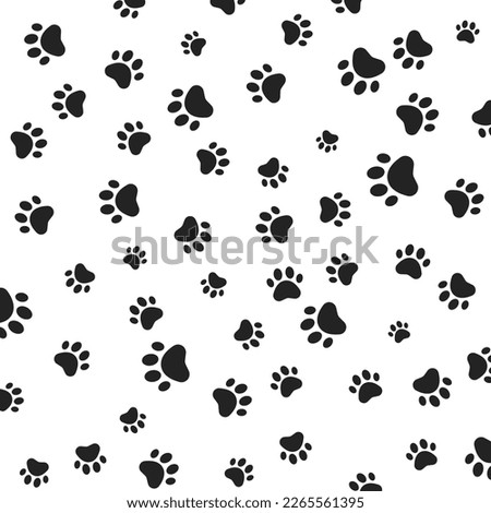 Paw print seamless. Texture, cute, pet, paw, footprint, puppy, cat, background,leg,silhouette,path,abstraction,graphics, cartoon,design,wallpaper,white background.Concept design. Vector illustration Royalty-Free Stock Photo #2265561395