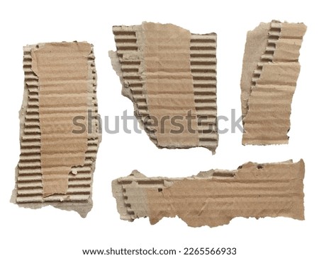 Set of 4 pieces of ripped, torn cardboards isolated on white background. Clipping path for easy selection.