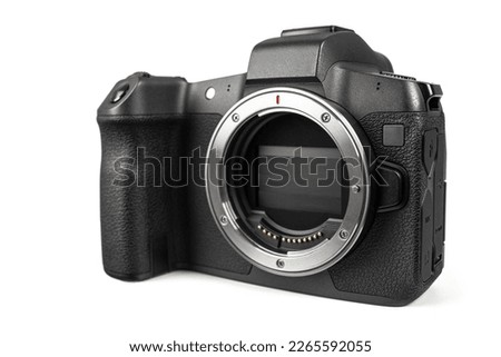 Full frame mirrorless photo camera  without the lens isolated on white background