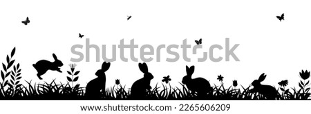 Easter illustration with rabbit and grass and eggs.Easter Background with rabbit and easter eggs. Silhouette vector graphics. Eps 10