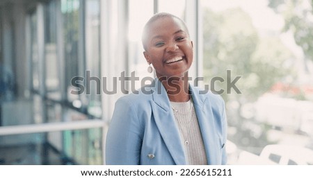 Face, business and black woman in office, smile and marketing agency. African American female, portrait and entrepreneur with confidence, project manager and advertising for company and Nigerian ceo. Royalty-Free Stock Photo #2265615211