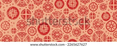 chinese pattern background. Vector image of seamless circle flower abstract texture, vintage art decoration design. Hand drawn natural geometric. Good for fashion textile print and wrapping.