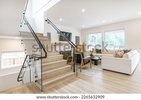 Elegant modern farmhouse style home interior kitchen living room bar and foyer Royalty-Free Stock Photo #2265632909