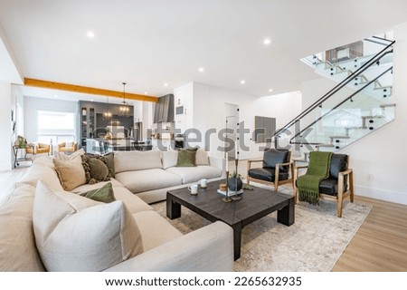 Elegant modern farmhouse style home interior kitchen living room bar and foyer Royalty-Free Stock Photo #2265632935