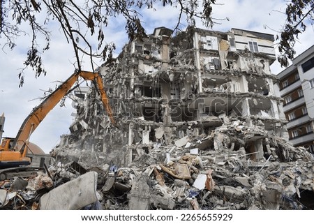 Destroyed buildings after the earthquake in Turkey. Earthquake scenes from Kahramanmaraş and Hatay. Royalty-Free Stock Photo #2265655929