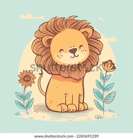 Happy cute baby lion - funny vector concept of character. Children's flat hand drawn simple style illustration for posters, postcards, T-shirts. 