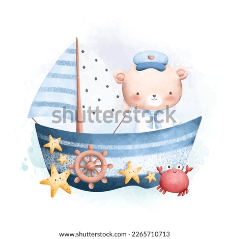 Watercolor Illustration Teddy Bear the Sailor Royalty-Free Stock Photo #2265710713