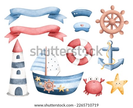 Watercolor Illustration set of Sailor elements Royalty-Free Stock Photo #2265710719