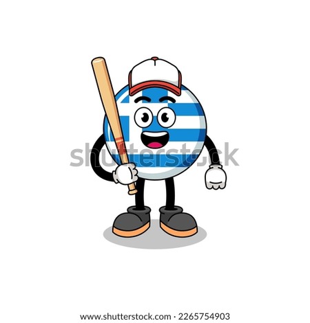greece flag mascot cartoon as a baseball player , character design