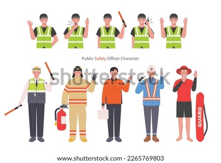 People who keep safety in various fields. A collection of uniforms and gestures by profession.