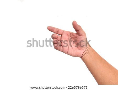 Empty hand of person showing in various gestures, focus or holding things, holding hands, paper, card, coin, water bottle, small size, large size, isolated on white background and practical concept.