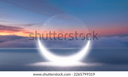 Abstract background of amazing crescent moon over the sea at sunset Royalty-Free Stock Photo #2265799319