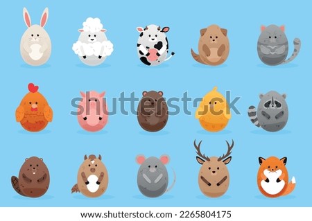 Set of many cute Easter animals on light blue background