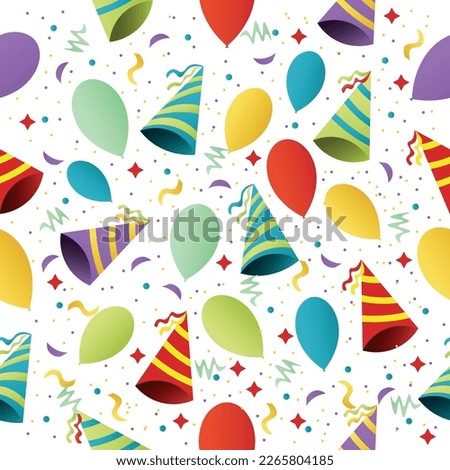 Many colorful party hats and balloons on white background. Banne