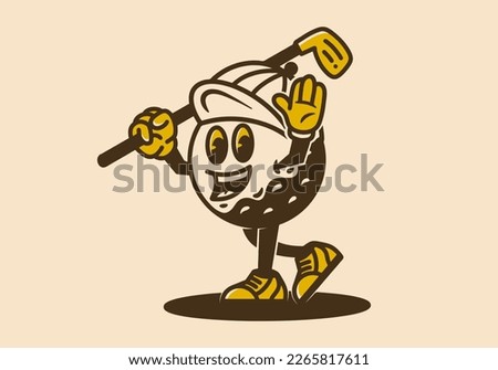 Mascot character illustration of golf ball holding a golf stick Royalty-Free Stock Photo #2265817611