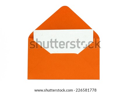 orange open envelope with blank card 