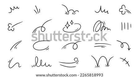 Line movement element, emotion effect decoration icon. Hand drawn doodle line element arrow, emphasis, wind, sparkle. Anime emotion, express shape. Vector illustration. Royalty-Free Stock Photo #2265818993