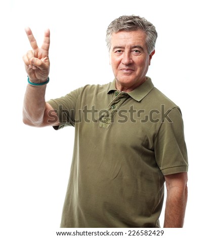 senior cool man peace gesture
