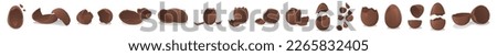 Set of broken chocolate Easter eggs on white background
