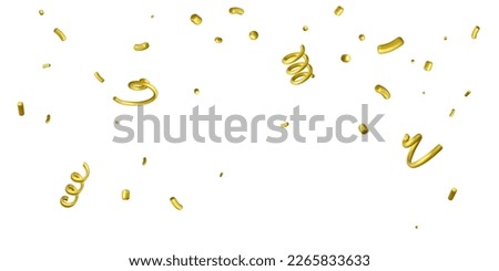 Golden confetti isolated on white background. Festive 3D confetti design element. Vector illustration