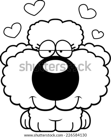 A cartoon illustration of a poodle puppy with an in love expression.