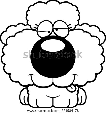 A cartoon illustration of a poodle puppy with a goofy expression.